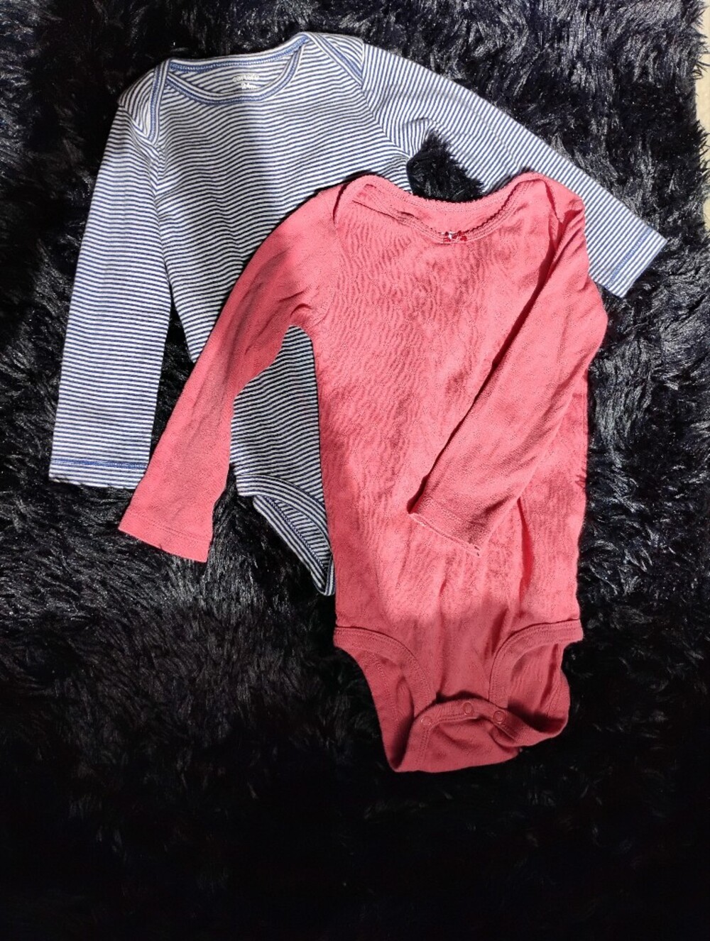 Striped Navy & Coral Long-Sleeve Onsie Set (24m)